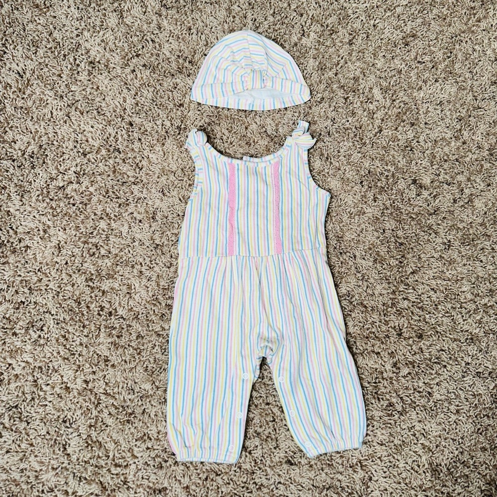 Baby Girl Jumper + Matching Hat Outfit Size 3-6M Set Bundle Summer 6m 6 months